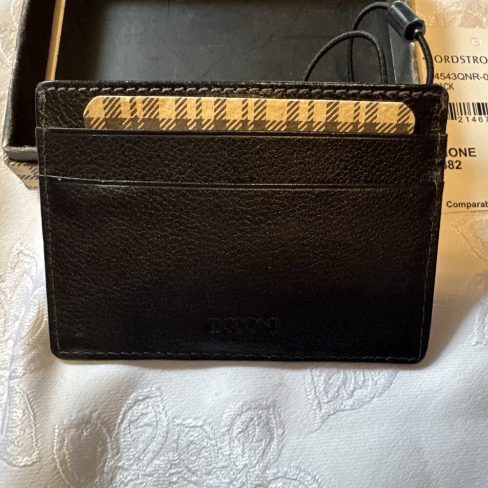 Boconi Men's Black RFID Slim Card Wallet Genuine Leather Box Brand New Tag